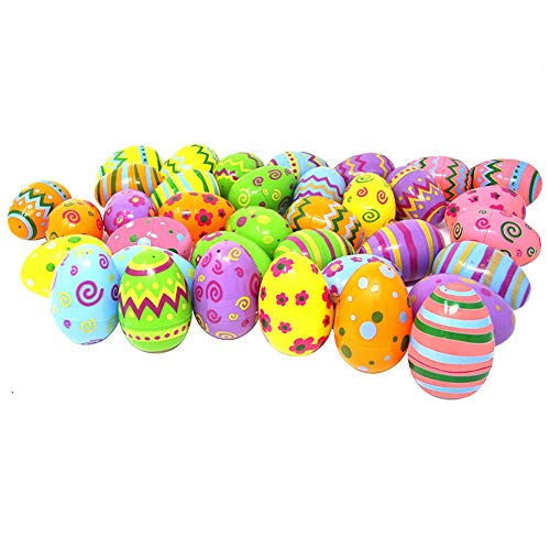 Yisily 24 niños de Las PC Huevos Impresos en Colores Pastel de Pascua de plástico Surtido de Huevos para la Caza del Huevo de Pascua, Fiesta, sorteos, premios Decoraciones de Pascua