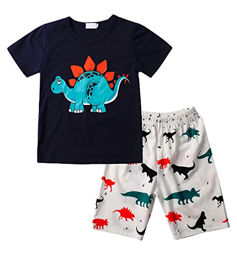 YoungSoul Pijamas Dos Piezas para Niño - Pijamas de Dinosaurios Manga Corta - Conjunto de Pijama Infantil de Verano Negro, 4-5 años