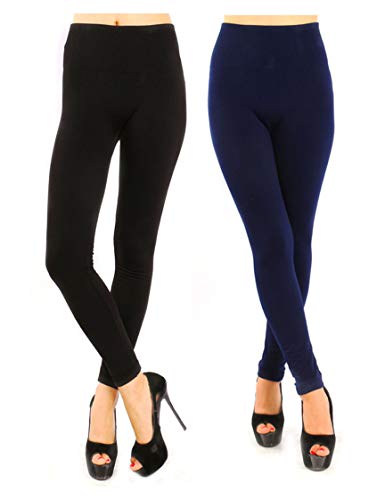 Yulaixuan 2 Pares de Medias de algodón Opacas para Mujer 120D Pantalones de Cintura Alta sin piernas Leggings sin Costura (Negro y Azul Marino)
