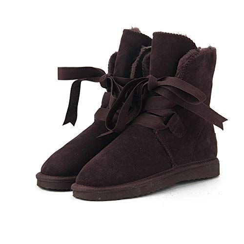 Zapatillas casa Nuevas Botas De Nieve para Mujer De Moda Botas De Invierno Botas Cálidas para Mujer Zapatos 12 Chocolate