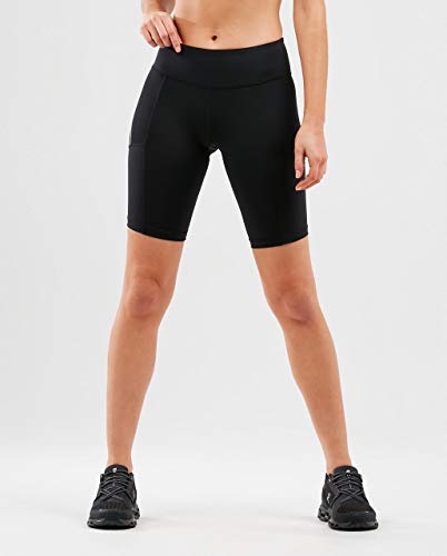 2XU Run Mid-Rise Dash Compression Shorts-WA6182b Shorts, Women's, Black/Silver Reflective, XS