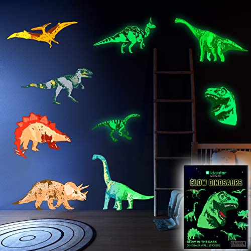 Adhesivos de pared de dinosaurio para habitación de niños y niñas, pegatinas brillantes en la oscuridad, decoración de vinilo extraíble grande para dormitorio, sala de estar, aula – arte ligero fresco