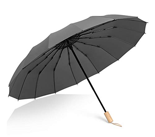 BLACK ELL Duradero Paraguas de Viaje,PequeñO Compacto Antiviento Paraguas,Paraguas Triple del Color sólido del Paraguas, Paraguas Resistente al Viento Grande del Paraguas Plegable-Gris_16 acciones