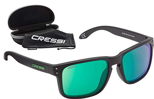 Cressi Blaze Sunglasses Gafas de Sol HTC polarizadas y repelentes al Agua, Unisex Adulto, Negro Matt/Espejadas Lentes Verde, Talla única
