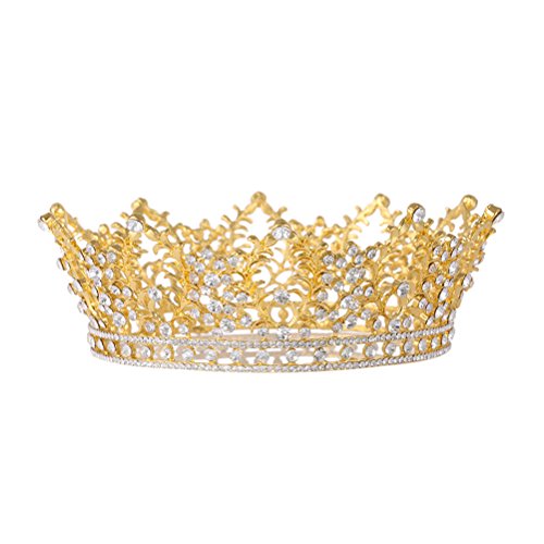 frcolor Tiara Corona Lujo cristales Corona Brillantes cinta pelo aditivos joyas para Boda fijo Tren Prom (Oro)