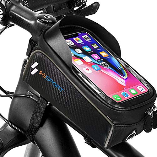 IKIJ SPORT Bolsa para el marco de la bicicleta, para manillar, impermeable, delantera de carreras, soporte para teléfonos móviles de menos de 6,5 pulgadas, soporte para smartphone con ventana táctil