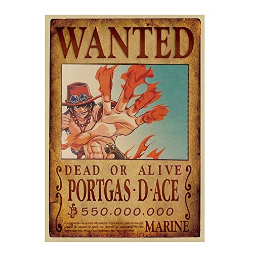 JHGJHK Se Busca póster del Anime japonés King of The Sea thief'PORTGAS · D · Ace '
