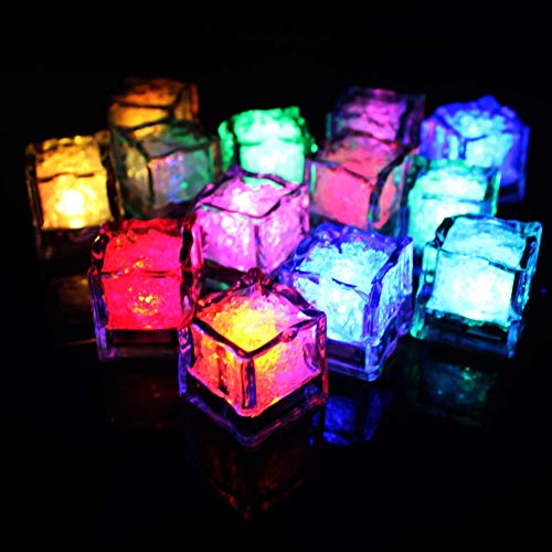 Jzhen 12Pcs Cubitos de Hielo LED Decoración para Bebidas para Fiesta, Boda, Club y Bar ect