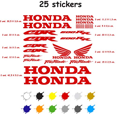 Kit Pegatina Adhesivo Moto Vinilo 7 años Troquelado Compatible con Honda CBR 600 RR Contiene 25 Pegatinas (Rojo)