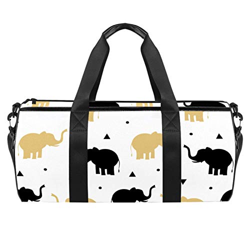 LAZEN Hombro Handy Sports Gym Bags Travel Duffle Totes Bag para hombres, mujeres, negro, dorado, elefantes, juego