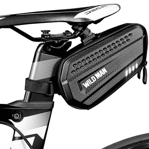 LUROON Bolsa Bicicleta Sillin Impermeable 1.2L Bolsa para Sillín de Bicicleta Dura PU Bolsa para Bicicleta de Montaña, Gran Capacidad para Minibombas, Llaves, Teléfonos (6,8"), etc. (Negro)