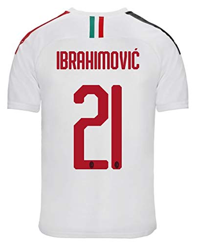 PUMA AC Milan - Camiseta Away réplica 2019/2020 Ibrahimovic, Color Blanco/Tango Rojo, para Hombre, Talla M