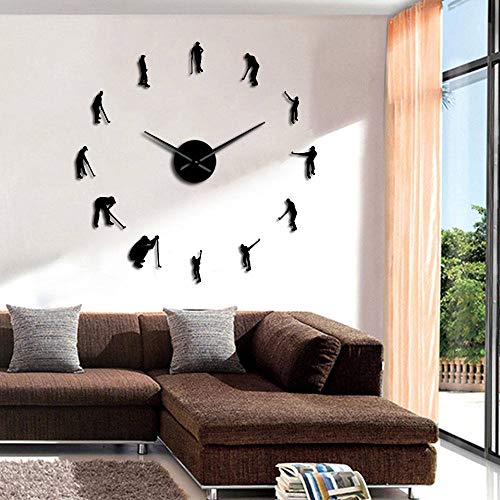 Reloj de pared Diy Golfistas Gran Diy Reloj de Pared Reproductor de Golf Espejo Superficie Etiqueta de la Pared del Club de Golf Colgante Reloj Deportivo Golfing Decoración Gran Tiempo
