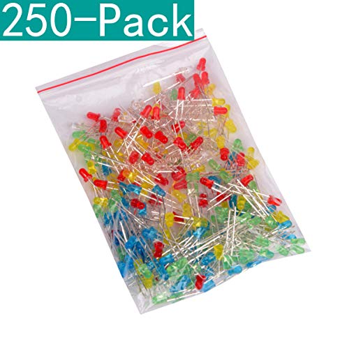 Youmile Paquete de 250 (Paquete de 5 Colores x Paquete de 50) Kit de difusor de lámpara de diodo emisor de luz LED de 3 mm (Blanco Rojo Verde Azul Amarillo)