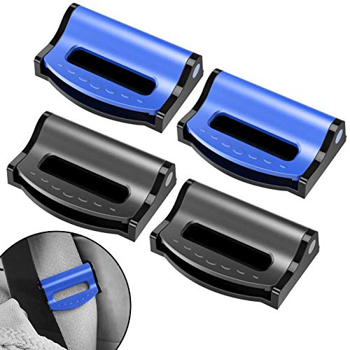 Zuzer 4pcs Clip de Cinturón de Seguridad,Clip para Cinturón de Coche Hebilla del Cinturón de Seguridad Negro Azul Ajustador de Cinturón de Seguridad Mejora la Comodidad Relaja los Hombros y El Cuello