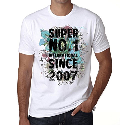 2007 Cumpleaños de 14 años, Super No.1 Since 2007 Cumpleaños de 14 años Hombre Camiseta Blanco Regalo De Cumpleaños 00507