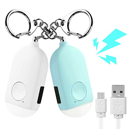 2PCS Safesound Sirena de alarma personal, 130dB USB Recargable Alarma de emergencia Dispositivos de protección personal de seguridad con llavero y linterna LED para mujeres, niñas, niños y ancianos