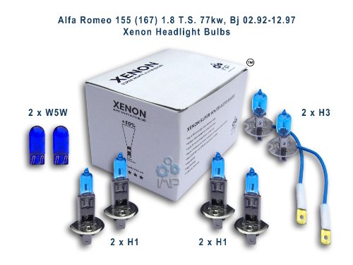 Alfa Romeo 155 (167) 1.8 T.S. 77kw, Bj 02.92-12.97 Xenon Headlight Bulbs H3, H1, H1, W5W