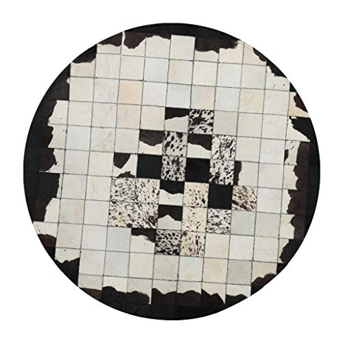 Alfombra de diseño de alfombras Alfombra Redonda de Piel de Vacuno en el área Occidental - Moderna colección de celosías geométricas abstractas - Artesanos contemporáneos Alfombra de área Hecha a ma