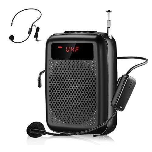 Amplificador de voz con inalambrico, 12 Vatios (2000 mAh) Recargable Amplificador de voz Portátil Bluetooth de sistema PA para Guía turístico, Entrenamiento