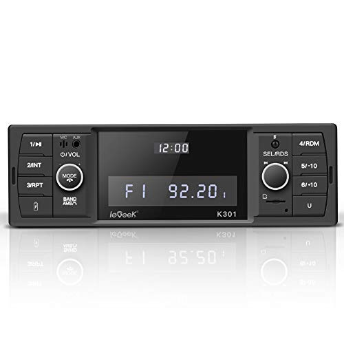 Autoradio Bluetooth Coche RDS ieGeek, 4X60W Soporta FM/Am/Extra Bass/WAV/AUX//WMA/MP3/USB/SD/Control Remoto, Reloj de Visualización, Guardar 30 Emisoras de Radio, 1DIN