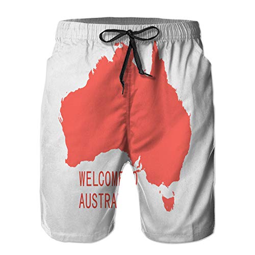 Bañador De para Hombre Pantalones Playa Shorts, Inscripción Australia Roja Bienvenida Gira Mundial Viajeros Turismo Internacional Blanco Secado Rápido Ligero Baño Cortos 2XL