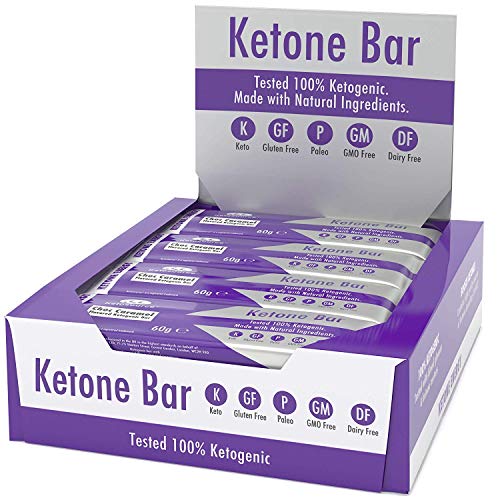 Barra De Cetonas (Caja De 12 Barras) | Snack Bar Ketogénico | Contiene C8 MCT Aceite Puro | Paleo & Keto | Sin Gluten | Sabor Caramelo De Chocolate | Ketosource®