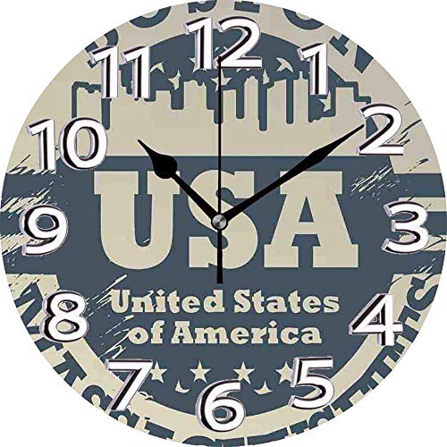 BeeTheOnly Reloj de Pared Boston Passport Stamp Inspired Grungy Figure of USA Massachusetts with Stars Cadet Blue Dimgrey Dormitorio Sala de Estar Cocina Reloj para el hogar 9.5in