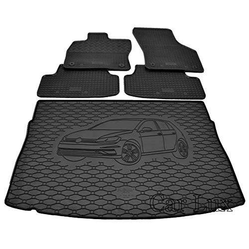 Car Lux DUO01136 - Alfombra protector maletero + Alfombras alfombrillas de goma a medida para Golf 7 VII Sportvan desde 2014-