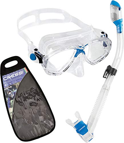 Cressi Marea Dry Gafas y Tubo de Snorkel Unisex Adulto, Transparente/Azul, Talla Única