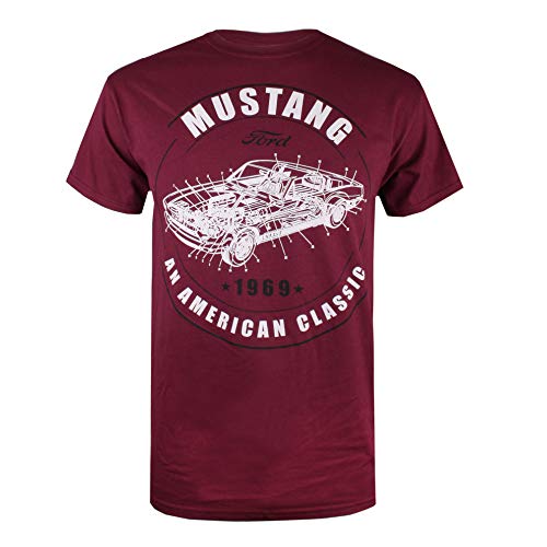 Ford Mustang American Classic Camiseta, Rojo (Maroon Mar), XX-Large para Hombre