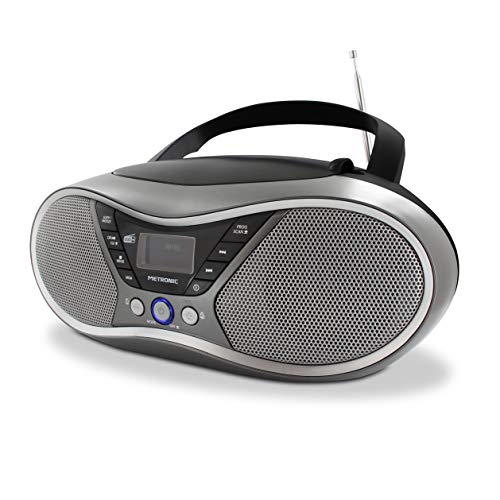 Metronic 477171 Radio CD portátil con USB para MP3, FM RDS y Dab+, Entrada Audio, Salida Auricular, función Doble Alarma, Gris/Negro