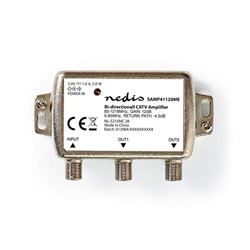 NEDIS Amplificador CATV Amplificador CATV | Ganancia: 12 dB | 85-1218 MHz | Número de Salidas: 2 | Vía de Retorno | Plata Plata 1.80 m
