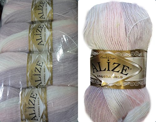 Ovillo de lana suave de 20% lana, 80% acrílico, hilo de ganchillo dorado Alize Angora Batik, tejer a mano, hilo turco, lote de 4skn 400 g 2408yds color degradado 6554