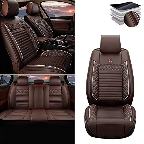 Tuqiang Funda de asiento de coche para Chrysler 200 300 300C 300S Pacifica Sebring, cuero de lujo impermeable, airbag compatible asiento cubierta, juego completo estándar color café