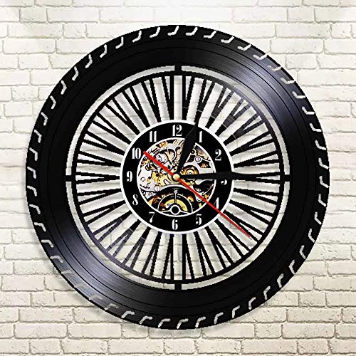 WERWN Reloj de Pared de Rueda Reloj de Volante de Coche Antiguo Servicio de Coche Disco de Vinilo Reloj de Pared Decorativo