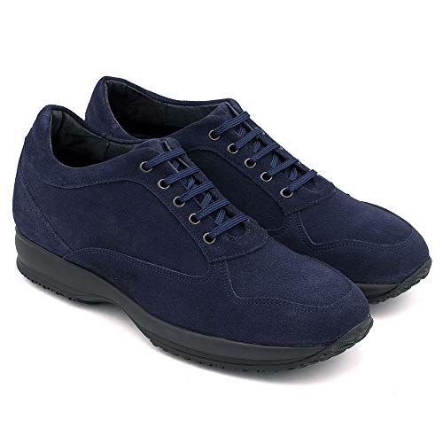 Zapatos de Hombre con Alzas Que Aumentan Altura hasta 6 cm. Fabricados en Piel. Modelo Matera (43, Azul Marino)
