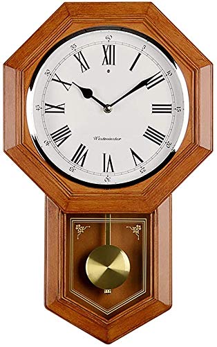 ZHIRCEKE Reloj de Pared Antiguo Reloj de Madera de Cuarzo de Cuarzo Reloj de péndulo de Madera silencioso Regulador de la Escuela de Madera Diseño Decorativo Reloj de Pared Péndulo 18"x 11.25",Marrón