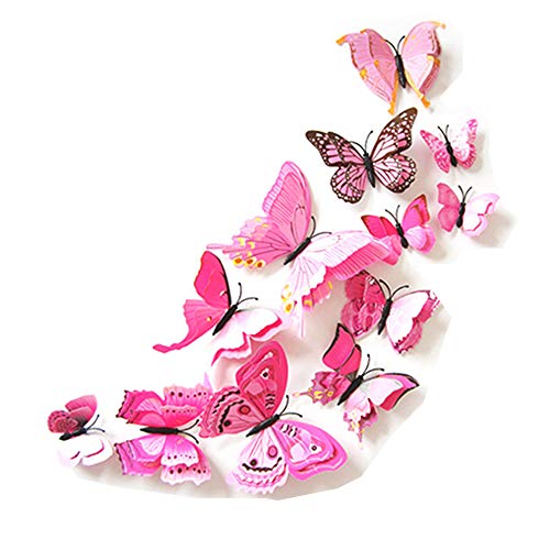 48 Piezas Calcomanía de Pared Deco de Mariposas 3D con imán, Pegatina en Colores Pastel Hada Mariposa Pegatinas de Pared Arte Autoadhesivo para la decoración de la habitación del apartamento (Rosa)