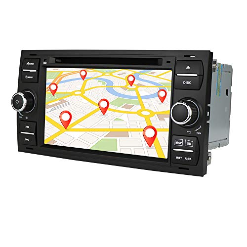 Android 10 Car GPS Navigation Bluetooth Radio de Coche con Pantalla de 7 Pulgadas Se Adapta a Ford Focus C-MAX Transit Mondeo Fusion Soporte Radio de Control del Volante (Negro)