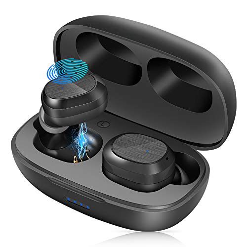 Auriculares Inalámbricos Bluetooth 5.1, BassPal Auriculares Wireless Impermeables IPX7 con Deep Bass, Un Paso Emparejamiento, Mini Portátil Caja de Carga, In-Ear Sport Cascos para iOS y Android