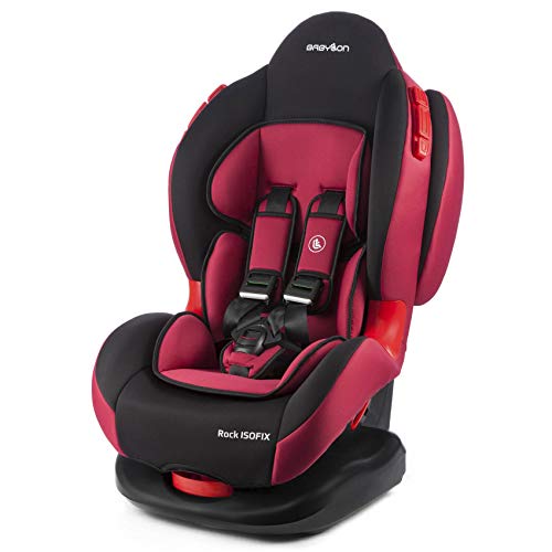 BABYLON asiento para bebé coche Rock Isofix asiento para niños grupo 1/2, asiento para niños 9-25 kg (9 meses a 7 años).silla coche bebe ECE R44 /0 Negro/Rojo Marsala