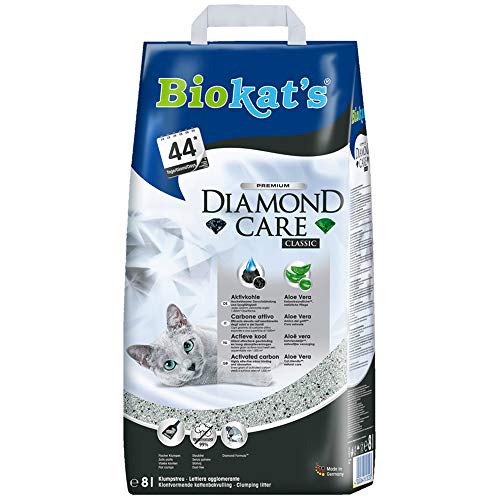 Biokat's Diamond Care Classic, arena para gatos – La arena aglomerante para gatos, de alta calidad, con carbón activo y aloe vera – 1 bolsa de papel (1 x 8 l)