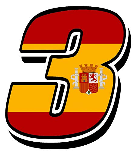 Biomar Labs® Número 3 Bandera Nacional España Spain Calavera Vinilo Adhesivo Pegatina Coche Auto Motocross Moto Sport Start Racing Tuning N 283Z