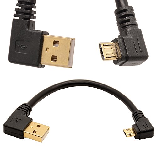 Cable adaptador de USB 2.0 a Micro USB B acodado, chapado en oro, para carga y sincronización de datos (10 cm, negro)