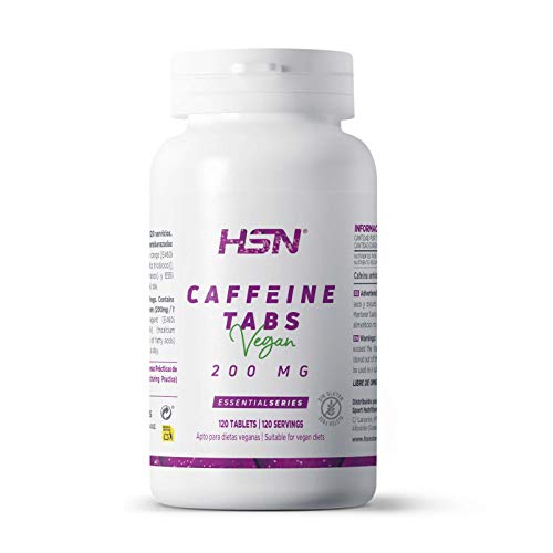 Cafeína Anhidra de HSN | 200mg | Suministro para 4 Meses | Efecto Rápido | Estimulante y Activador | Aumenta la Concentración y Rendimiento Deportivo | Vegano, Sin Lactosa, Sin Gluten, 120 Tabletas
