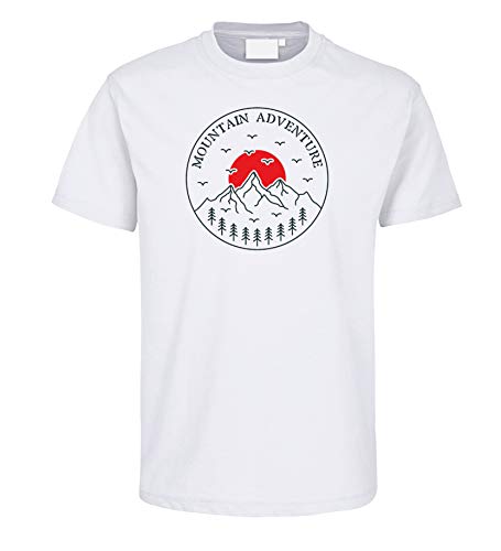 Camiseta de aventura blanca de montaña, aventuras, lago, montañas, vacaciones, senderismo, naturaleza Blanco S
