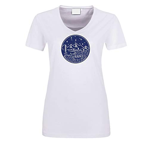 Camiseta de mujer de aventuras, color blanco, Lake Canoe Boot lago montaña, vacaciones, canoa Blanco XL