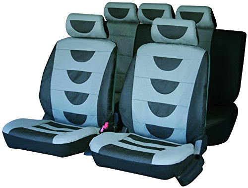 Carfactory - Juego de fundas de asiento para coche universales, modelo POLIPIEL, color Gris, 9 piezas.