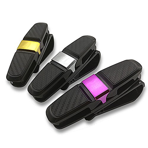 CNYMANY - Juego de 3 soportes para gafas de sol dobles para visera de coche, clips para gafas de coche, para guardar gafas, tarjetas, boletos, color negro + plata, rosa, dorado
